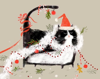 Carte de Noël drôle - Merry Mess - Carte de chat drôle de Noël