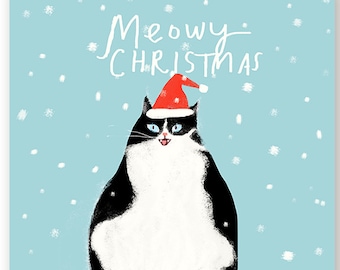 Funny Christmas Card - Cat - Meowy Christmas - Christmas Cat Card - Santa Cat