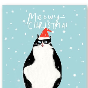 Carte de Noël amusante - Chat - Miaou Noël - Carte de chat de Noël - Chat du Père Noël