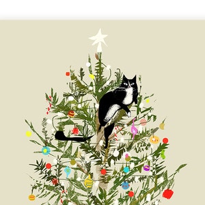 Cartão de Natal engraçado - Gato da árvore de Natal - Cartão de Natal do gato