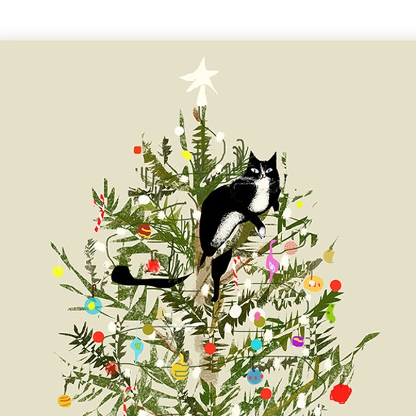 Divertente biglietto di Natale - Gatto dell'albero di Natale - Biglietto di Natale gatto