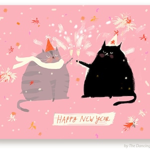 Cartão de Feliz Ano Novo - Cartões de Ano Novo - Cartão de Feliz Ano Novo com Gato