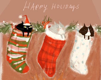 Funny Christmas Cat Card - Stocking Stuffers- Happy Holidays- Christmas Cards - Funny Christmas Card