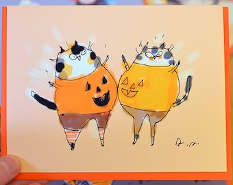Halloween Cat Card - The Pumpkie Bump - Funny Halloween Card