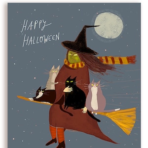 Treat Run - Carte d'Halloween - Chat - Sorcière - Dame de chat - Maman de chat - Carte d'Halloween drôle