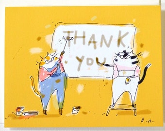 Thank You Cat Card - Sign Painters - Funny Thank You Card- Cats