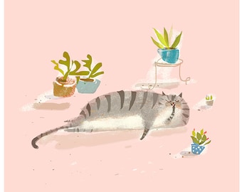 House Cat - Fine Art Print - With House Plants - Cat Lover - Cat Mom