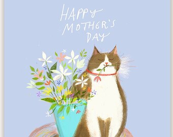 Happy Mother's Day Card - Cat Card - Floral Arrangement - Cat Mom Card