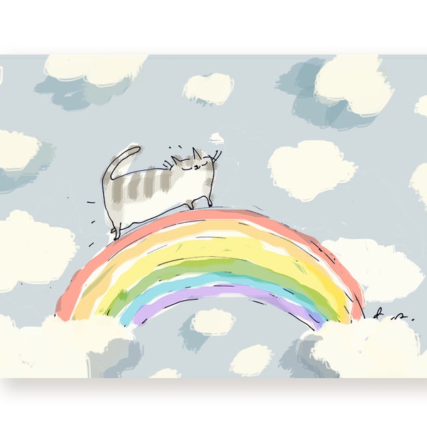 Rainbow Bridge Cat Card - Perte de chat - Avec sympathie