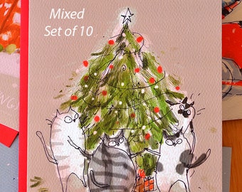 Mixed Set of 10 or more Christmas Cat Cards