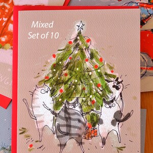 10 oder mehr Weihnachts-Katzenkarten, gemischtes Set