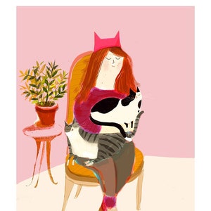 Cat Lady - Pink Hat Print - Cat Mom - Cat Art