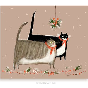 Under the Mistletoe - Carte de chat de Noël - Carte d’amour de Noël - Cartes de chat de Noël