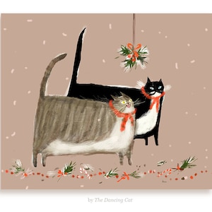 Unter dem Mistelzweig - Weihnachtskatzenkarte - Weihnachtsliebeskarte - Katzenweihnachtskarten