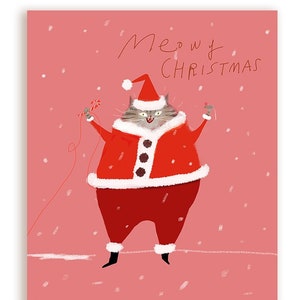 Tarjeta Meowy Christmas Cat - Belly Full of Joy - Tarjeta Fat Santa Cat