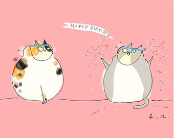 Socially Distanced Birthday Cat Card - Funny Birthday Card- Social Distance Birthday