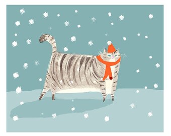 Snowflake Cat Print- Holiday Cat Art