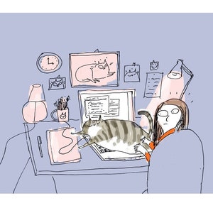 Home Office Cat Print- Don't Work Too Hard - Cat Art - Work From Home - Stay Home Art - Office Assistant