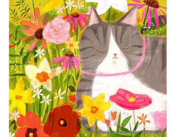 Garden Cat Print - Flower Baby