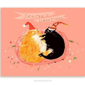 Christmas Cuddle- Christmas Cat Card- Season's Greetings- Cat Lover