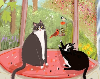 Bird Watchers - Spring Cat Print - Cat Painting - Fine Art Print