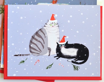 Christmas Cat Card - Santa Hat Cats - Holiday Cheer- Funny Christmas Card for Cat Lovers - Christmas Cat Cards