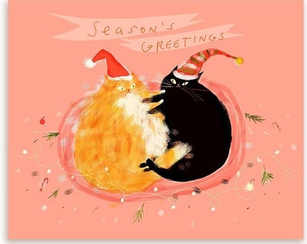 Christmas Cuddle- Christmas Cat Card- Season's Greetings- Cat Lover