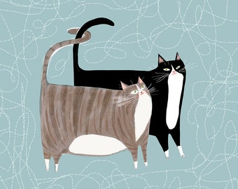 Cat Friends - Cat Art - Cat Print -LARGE