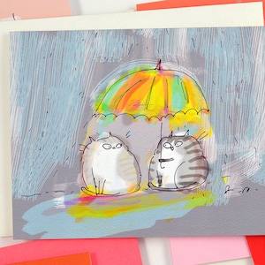 Ami des jours de pluie - carte chat - carte pensée de vous - carte printemps - mars