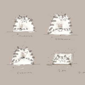 The Coffee Lover Cat Print - Coffee Cat- Kitchen Art- All Day Coffee