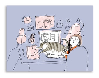 Don't Work Too Hard Cat Card - Funny Cat Card - WFH