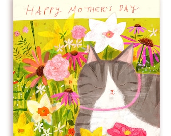 Happy Mother's Day Card - Cat Card - Flower Baby - Cat Mom Card