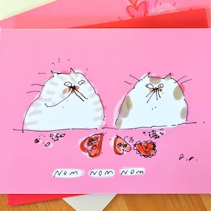Carte de Saint-Valentin drôle - Nom Nom Nom - Carte de Saint-Valentin chat - Gros chats - Chocolat