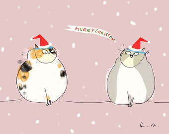 Social Distance Christmas Cat Card- Funny Christmas Card - Merry Christmas- 6 ft.