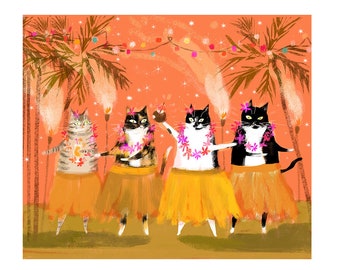 Tiki Time - Cat Print - Cat Painting