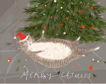 Merry Catmess - Grey Buddy - Funny Christmas Cat Card