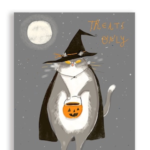 Treats Only - Halloween Card - Funny Halloween Cat Card - Trick or Treat