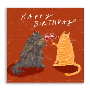 Joyeux anniversaire - Carte Wine Cats - Carte carrée - Santé
