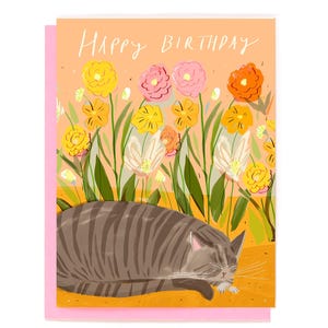 Gelukkige verjaardagskaart - Flower Baby - Grey Cyperse kat