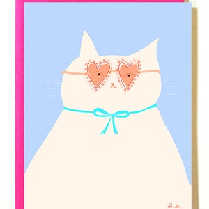 Big Kitty Love- Heart Glasses - Valentine Cat Card - Thinking of you - Love You Card