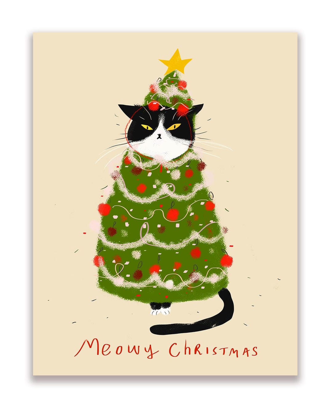 Meowy Christmas Tree Cat Card - Etsy