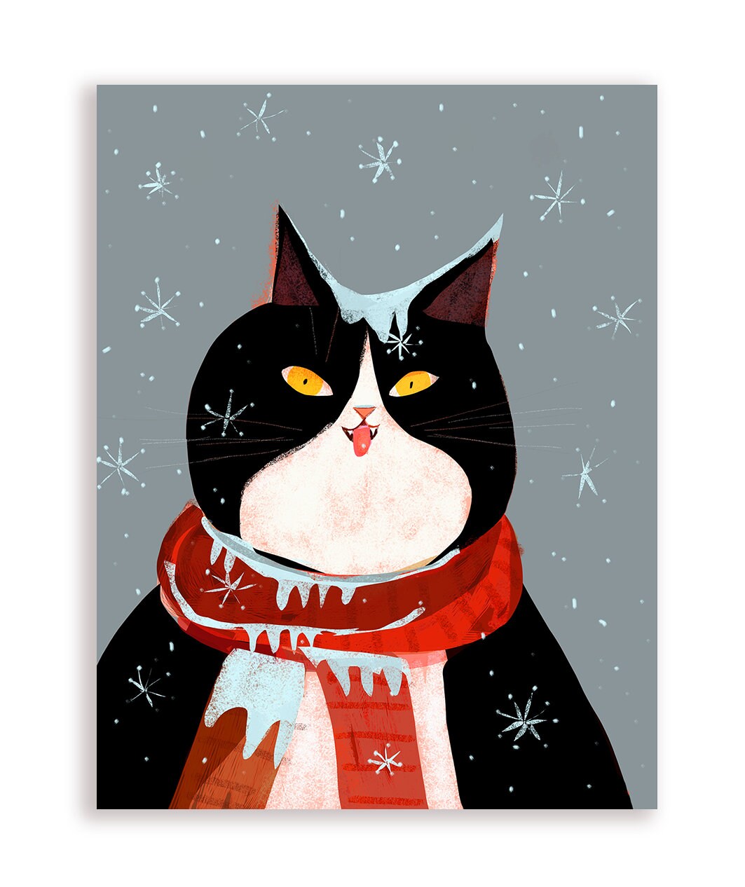 Snow Cat Holiday Card- Tuxedo Cat Card - Season's Greetings - Christmas ...