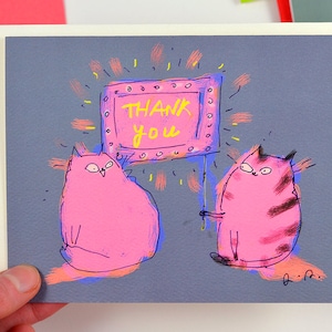 Carte de remerciement - chats néon - carte de remerciement chat