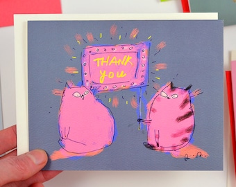 Dankeskarte - Neon Katzen - Danke Katzen Karte