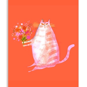 Flower Cat Card - Orange