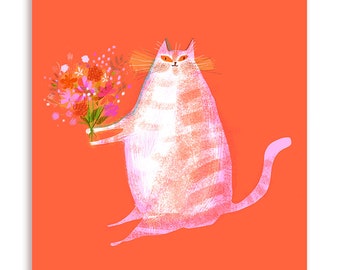 Flower Cat Card - Orange