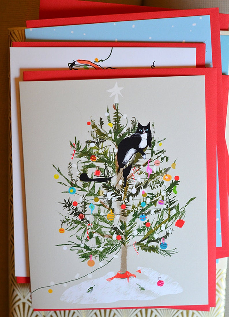 Funny Christmas Card Christmas Tree Cat Cat Christmas Card image 3