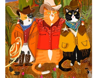 The Three Amigos - Cowboy Cat Print