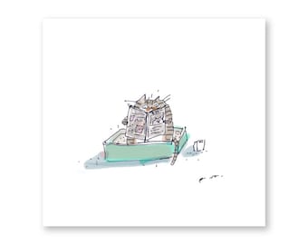 Quality Toilet Time - Striped Tabby Cat Version - Funny Cat Art- Art for Bathroom