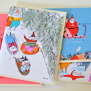 Klassische Weihnachtskarten - 5er-Set - Weihnachtskatzenkarten
